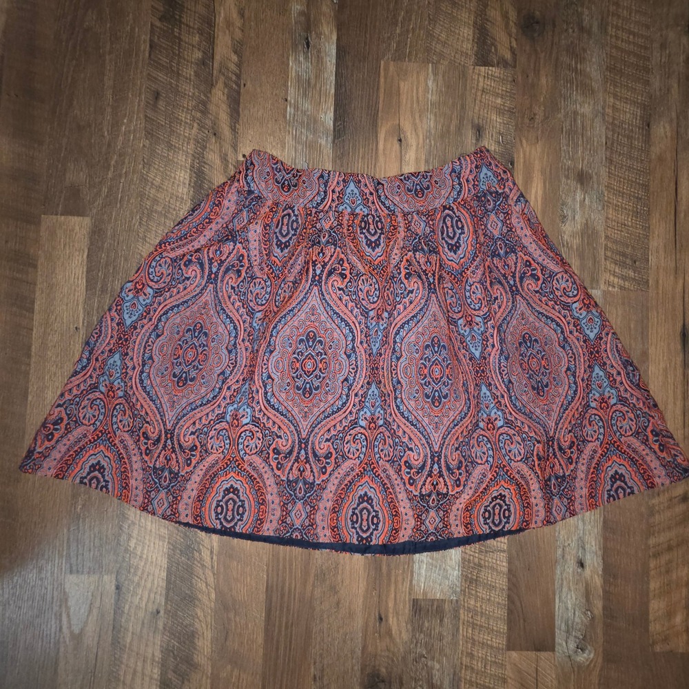 Moulinette Soeurs Skirt Womens Medium Orange Navy Paisley Tapestry Boho Mini